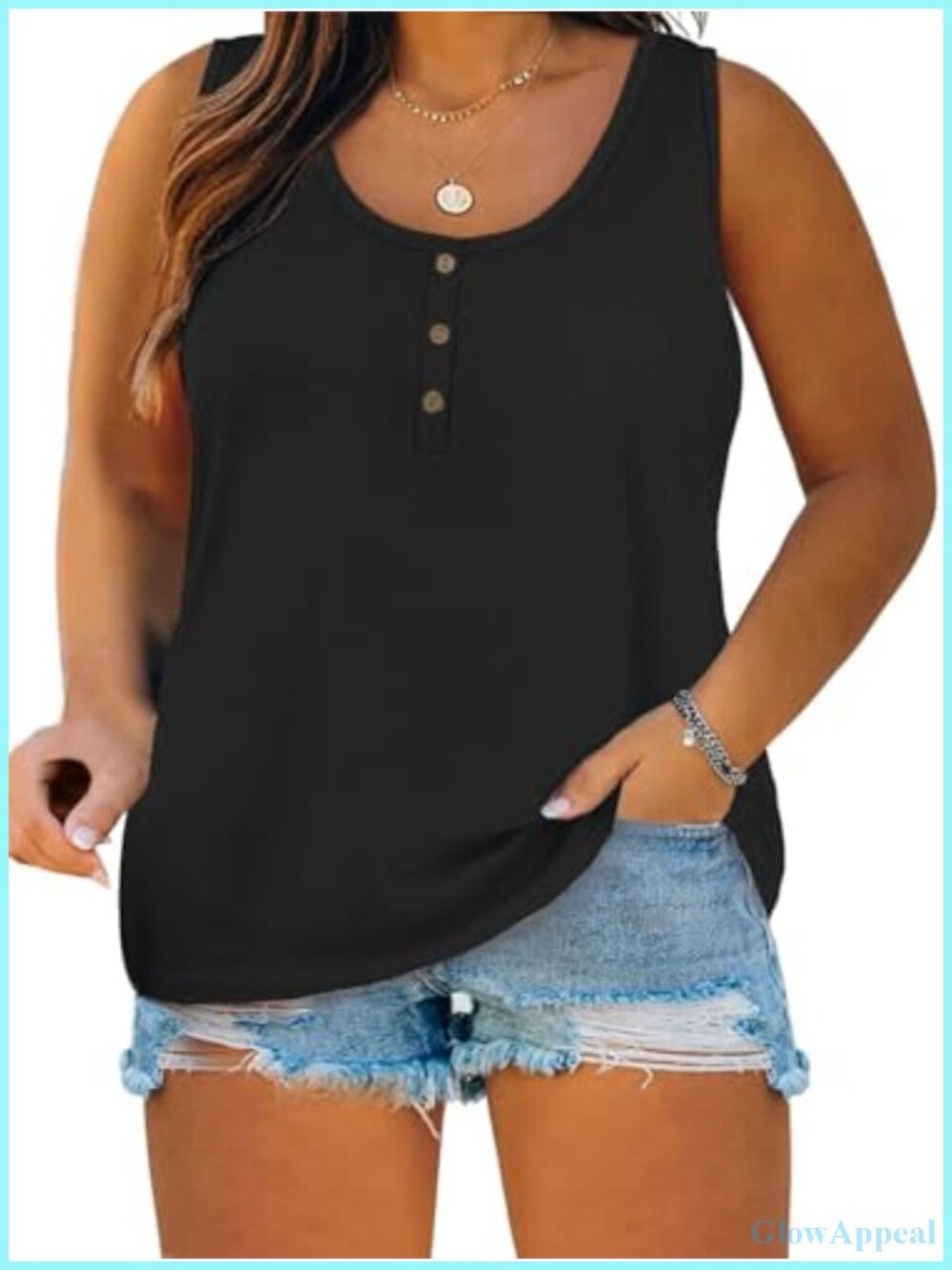 Plus Size Women's Sleeveless Henley Tank Top Button Down Casual